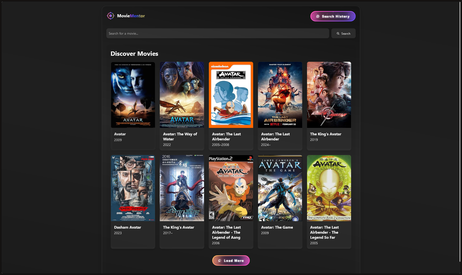 Movie Mentor movie searching application